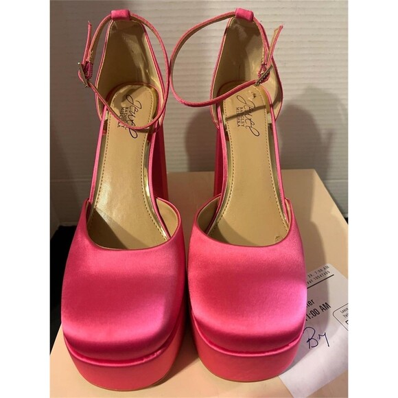 NEW | Jewel Badgley Mischka Pink Satin Rainbow Chunky Platforms JW4628 Sz 8 - Picture 4 of 4